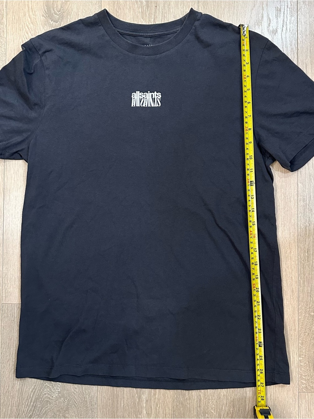 All Saints Dark Gray Short Sleeve Tee with Center White Chest Logo Men’s XS - Picture 6 of 6